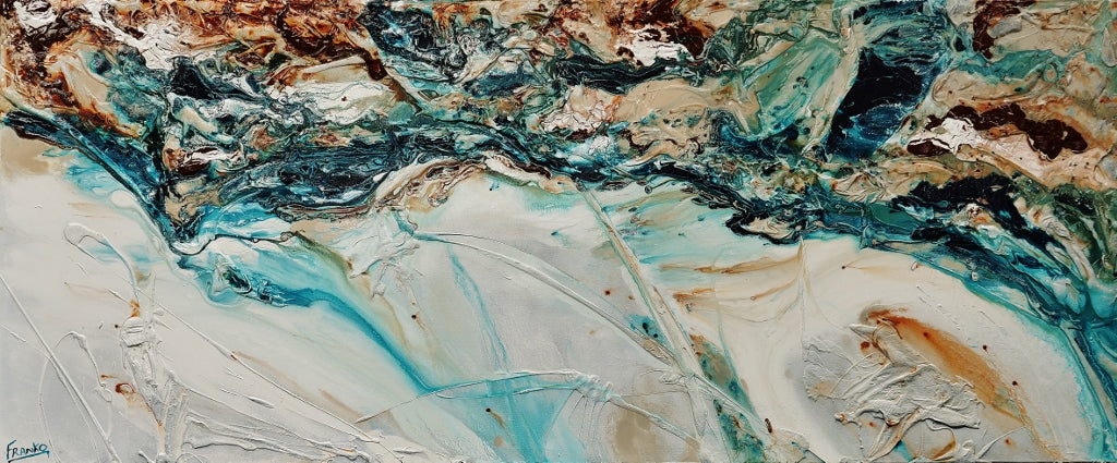 Southern Teal 240cm x 120cm White Turquoise Rust Textured Abstract Painting (SOLD)-Abstract-[Franko ]-[Gallery]-[popular]-[Australia]-Franklin Art Studio