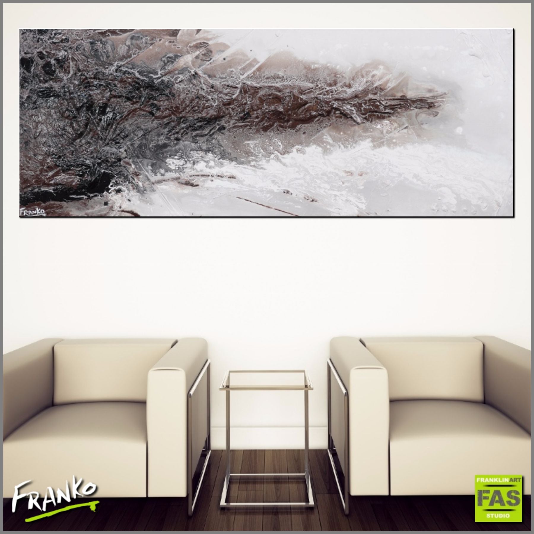 Spirit 160cm x 60cm White Brown Abstract Painting (SOLD)-Abstract-Franko-[huge]-[Australian]-[best Selling]-Franklin Art Studio