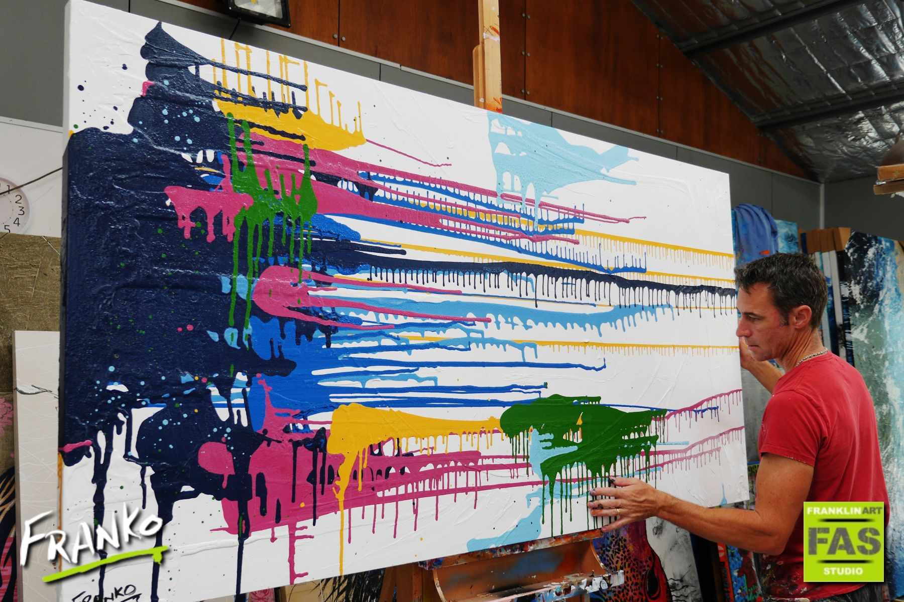 Split 190cm x 100cm White Colourful Abstract Painting (SOLD)-Abstract-[Franko Artist]-[Gold Coast]-[Brisbane]-[Huge]-Franklin Art Studio