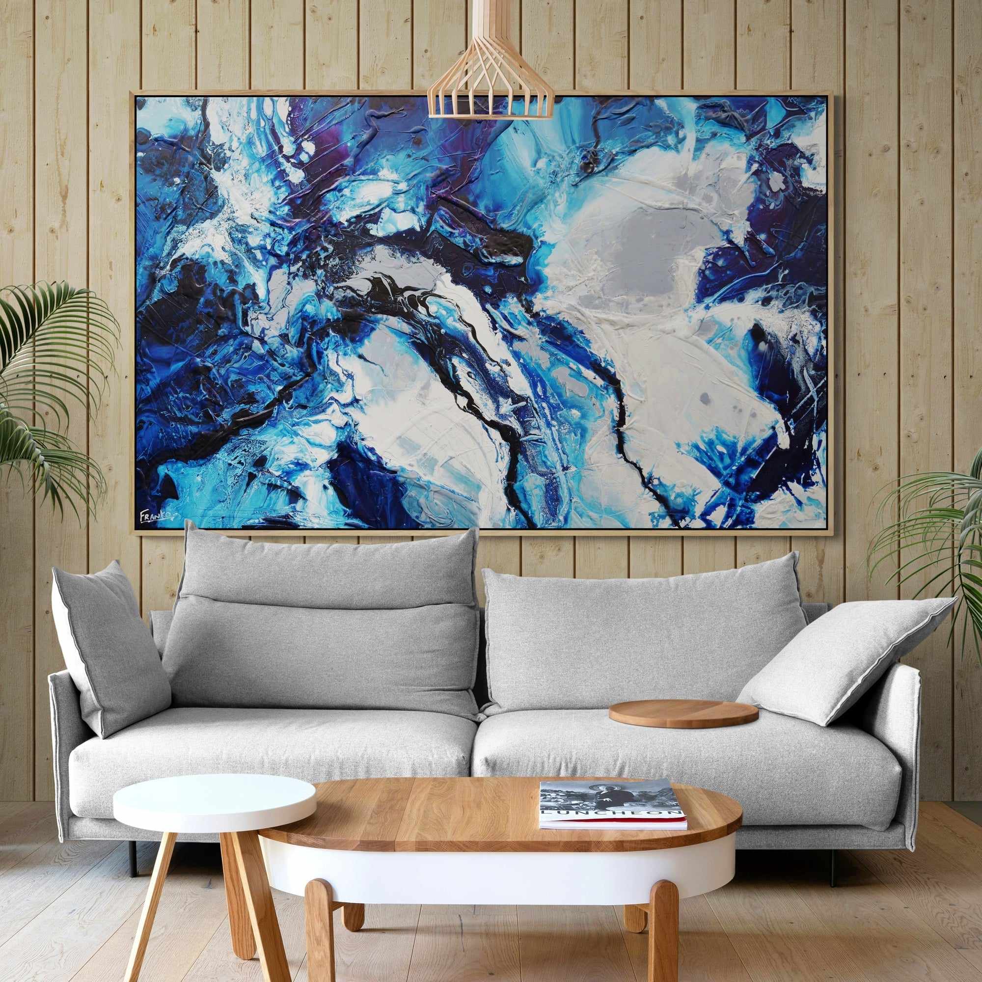Spritzer 160cm x 100cm Blue White Grey Textured Abstract Painting (SOLD)-Abstract-Franko-[Franko]-[huge_art]-[Australia]-Franklin Art Studio