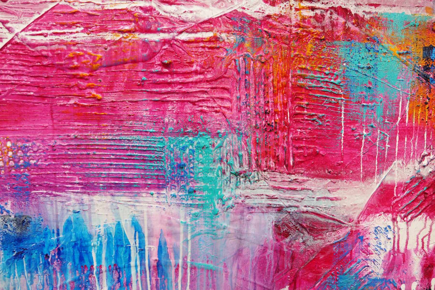 Square Root of Grunge 240cm x 100cm Blue Pink Textured Abstract Painting (SOLD)