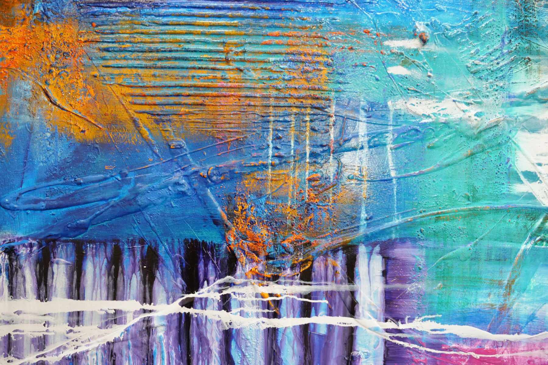 Square Root of Grunge 240cm x 100cm Blue Pink Textured Abstract Painting (SOLD)