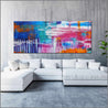 Square Root of Grunge 240cm x 100cm Blue Pink Textured Abstract Painting (SOLD)-Abstract-Franko-[Franko]-[huge_art]-[Australia]-Franklin Art Studio