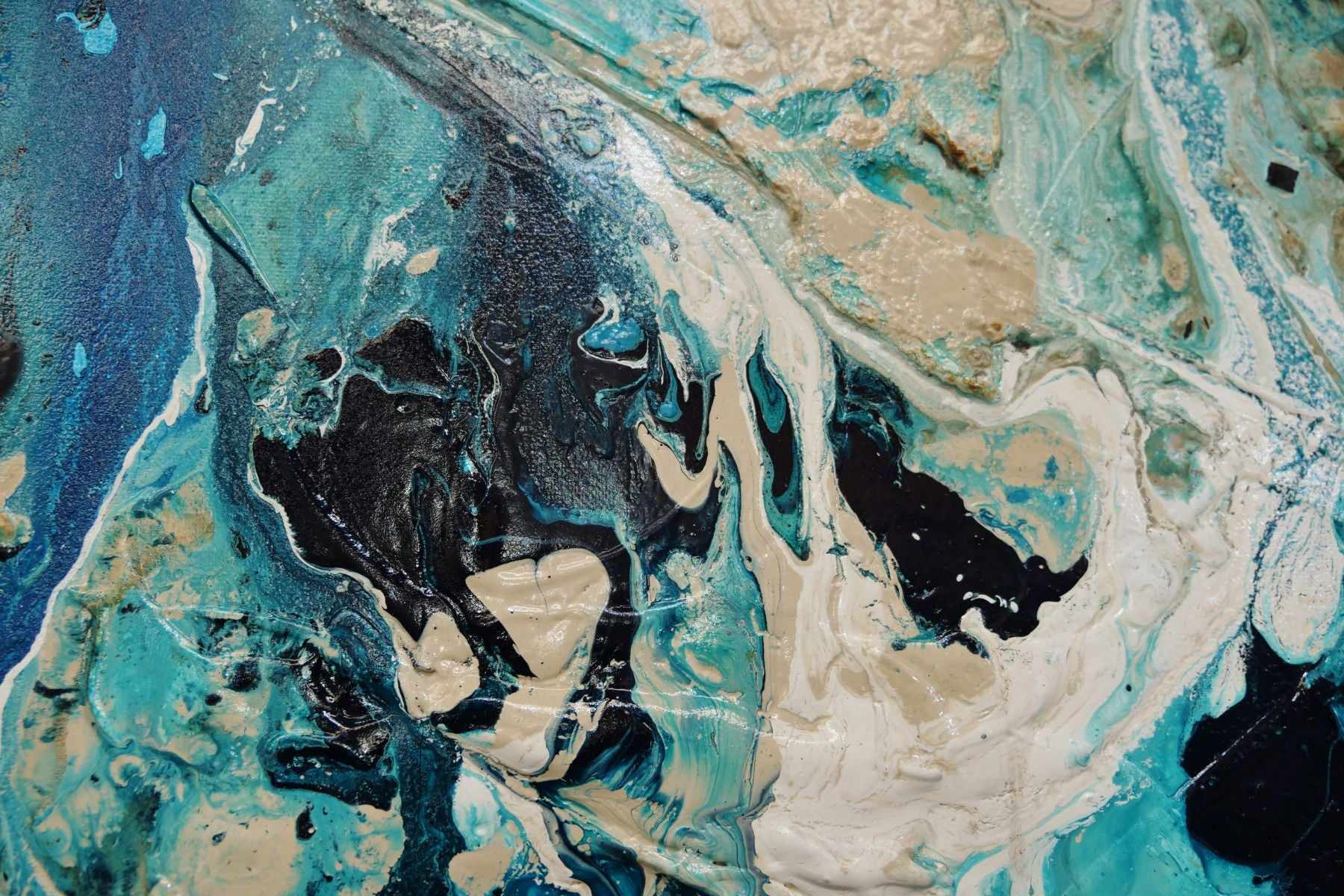 Squared Southern Oceans 150cm x 150cm Teal Cream White Textured Abstract Painting (SOLD)