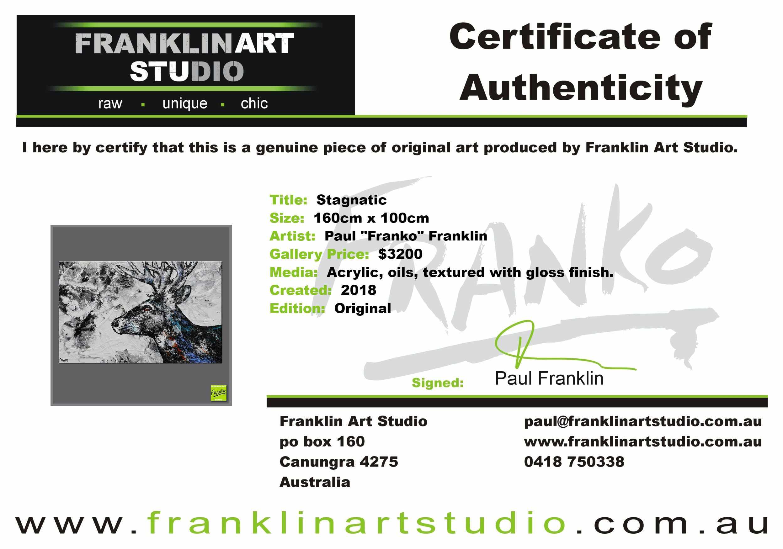 Stagnatic 160cm x 100cm Stag urban pop art painting (SOLD)-abstract realism-Franko-[franko_artist]-[Art]-[interior_design]-Franklin Art Studio