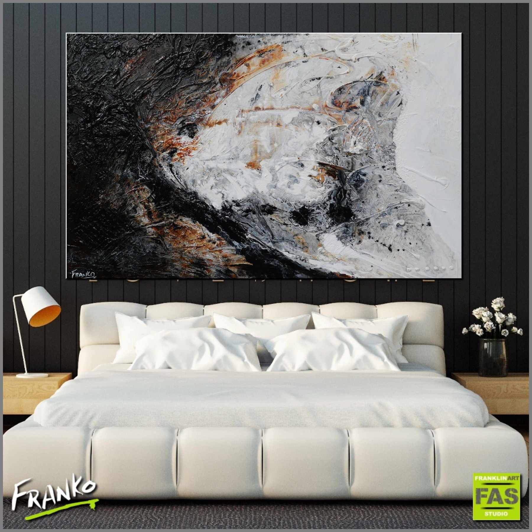 Stated Pepper 160cm x 100cm White Brown Textured Abstract Painting (SOLD)-Abstract-Franko-[Franko]-[huge_art]-[Australia]-Franklin Art Studio