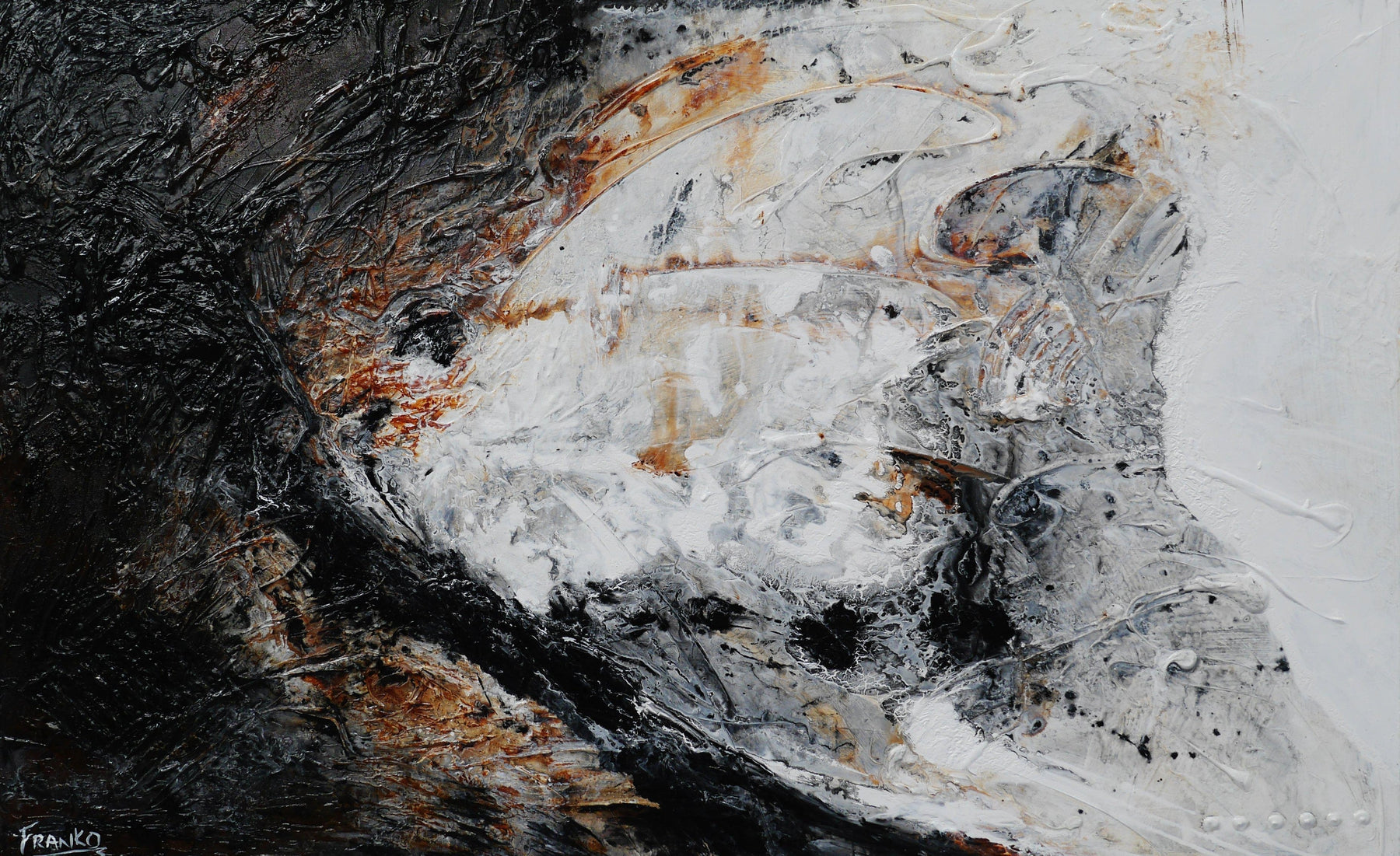 Stated Pepper 160cm x 100cm White Brown Textured Abstract Painting (SOLD)-Abstract-Franko-[Franko]-[Australia_Art]-[Art_Lovers_Australia]-Franklin Art Studio