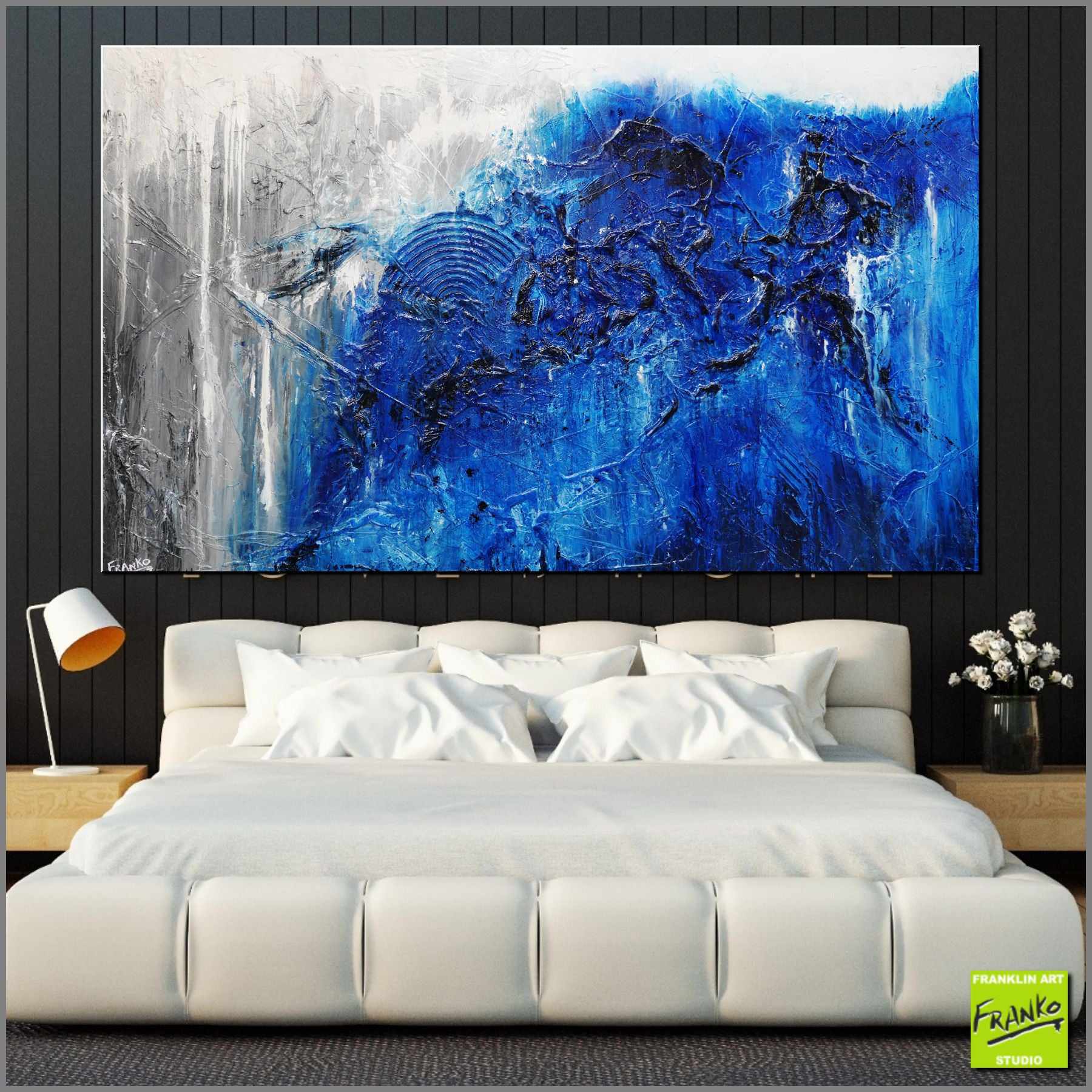 Steel Blue 250cm x 150cm Grey Blue Textured Abstract Painting (SOLD)-Abstract-Franko-[Franko]-[huge_art]-[Australia]-Franklin Art Studio