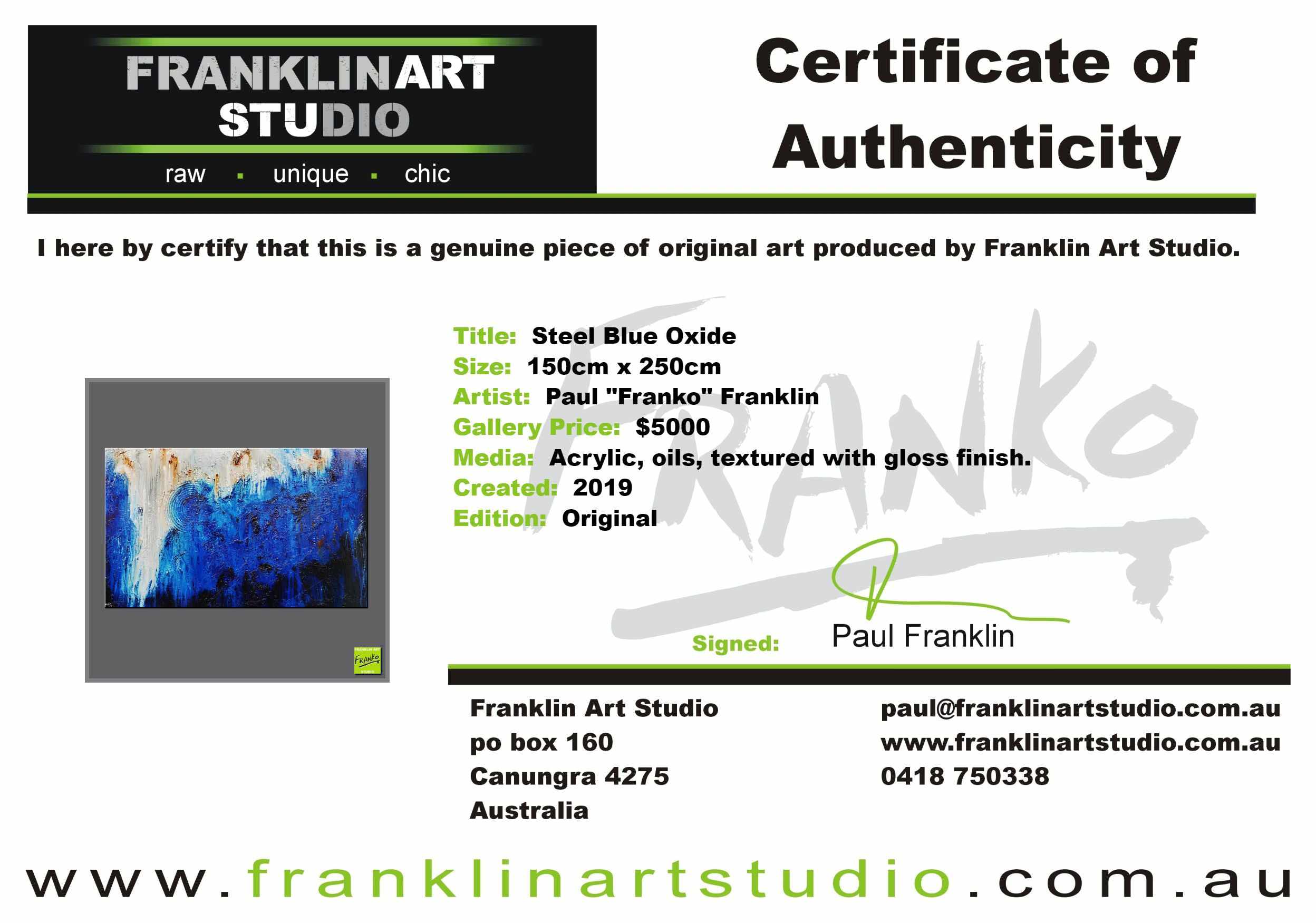 Steel Blue Oxide 150cm x 250cm White Blue Textured Abstract Painting (SOLD)-Abstract-Franko-[franko_art]-[beautiful_Art]-[The_Block]-Franklin Art Studio