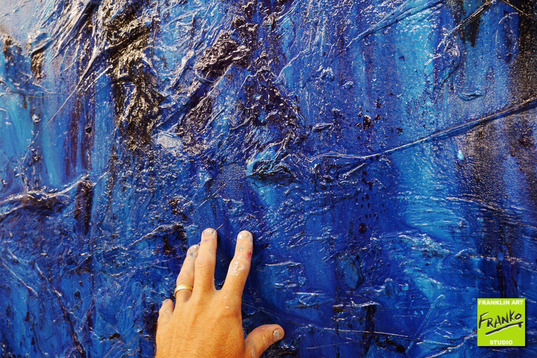 Steel Blue Oxide 150cm x 250cm White Blue Textured Abstract Painting (SOLD)