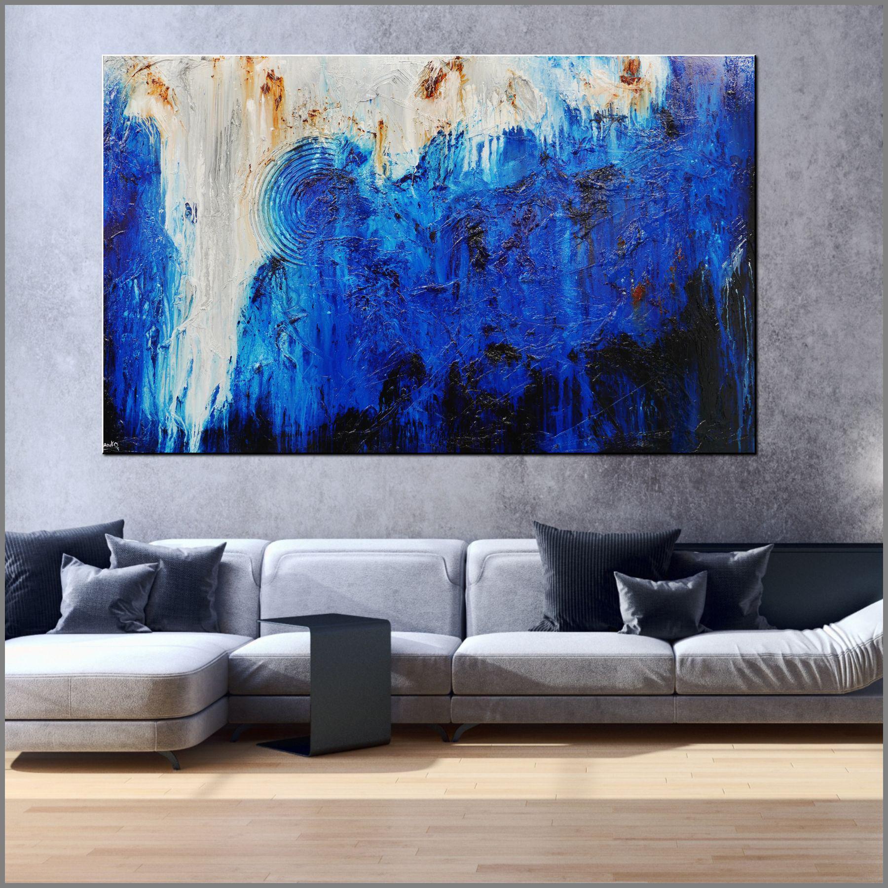Steel Blue Oxide 150cm x 250cm White Blue Textured Abstract Painting (SOLD)-Abstract-Franko-[Franko]-[huge_art]-[Australia]-Franklin Art Studio