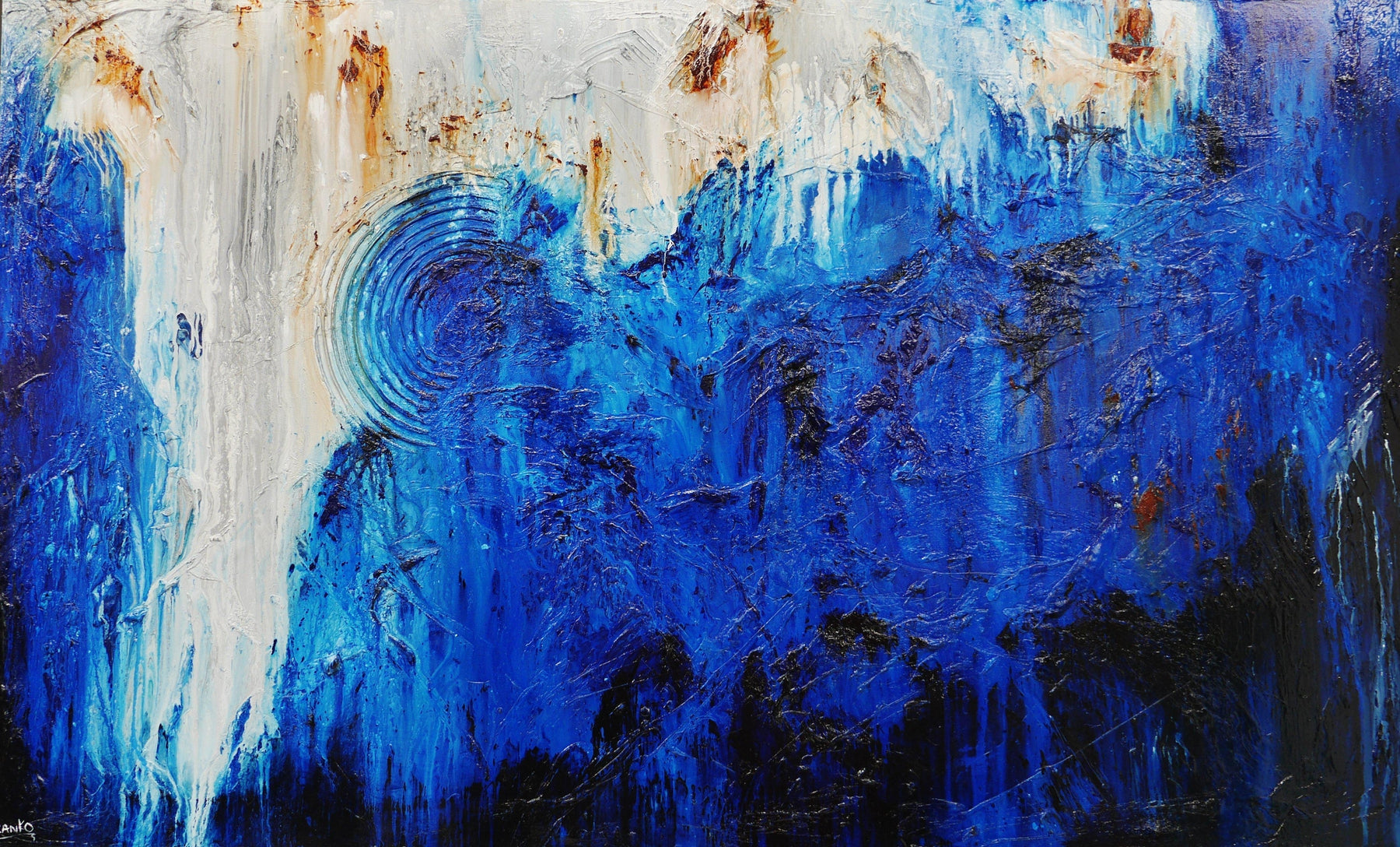 Steel Blue Oxide 150cm x 250cm White Blue Textured Abstract Painting (SOLD)-Abstract-Franko-[Franko]-[Australia_Art]-[Art_Lovers_Australia]-Franklin Art Studio