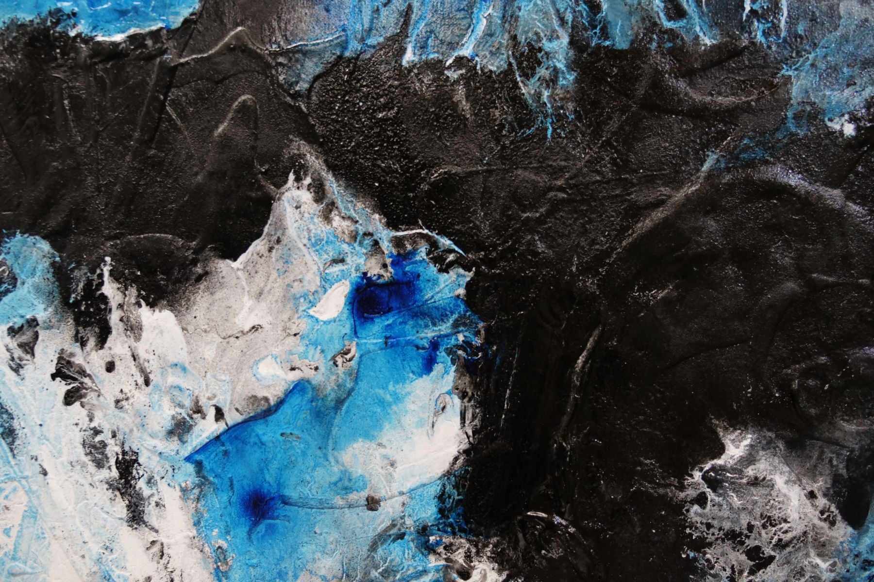 Stormy Reach 140cm x 180cm Black Blue White Textured Abstract Painting (SOLD)