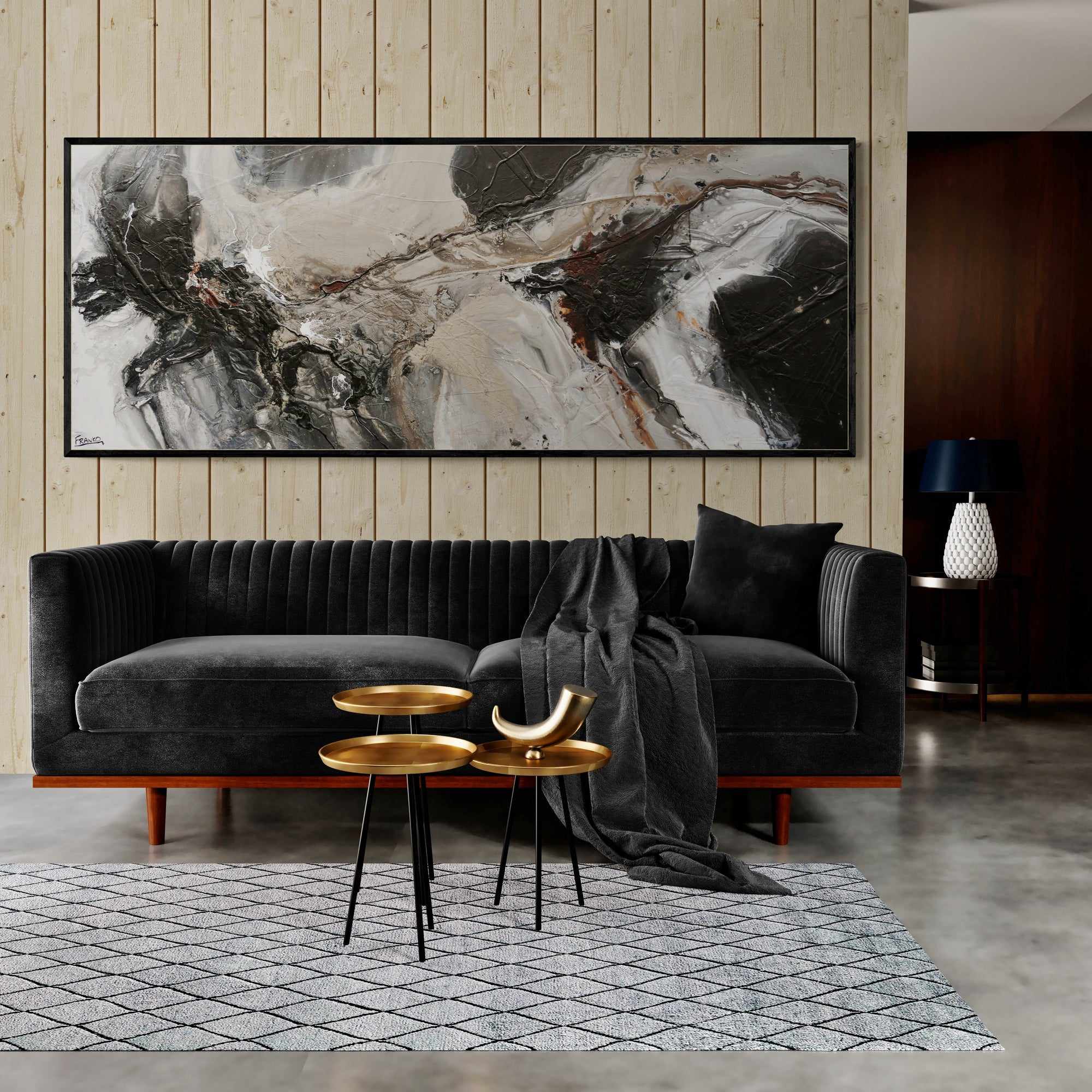 Stratosphere 200cm x 80cm Malt Black Textured Abstract Painting-Abstract-Franko-[Franko]-[huge_art]-[Australia]-Franklin Art Studio