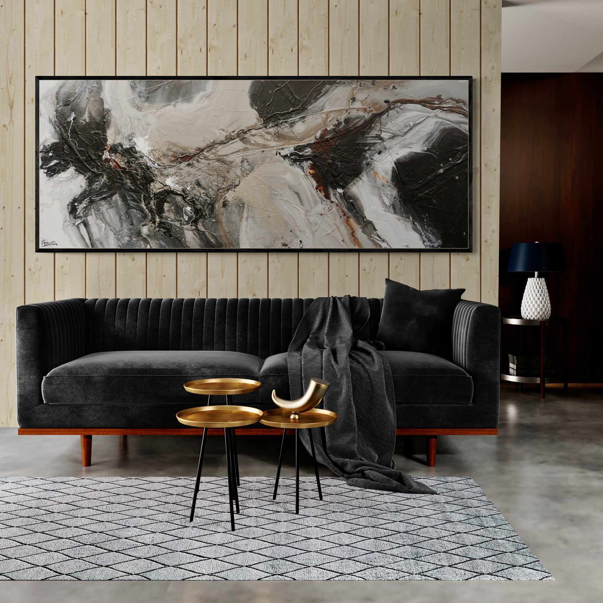 Stratosphere 200cm x 80cm Malt Black Textured Abstract Painting (SOLD)-Abstract-Franko-[huge]-[Australian]-[best Selling]-Franklin Art Studio