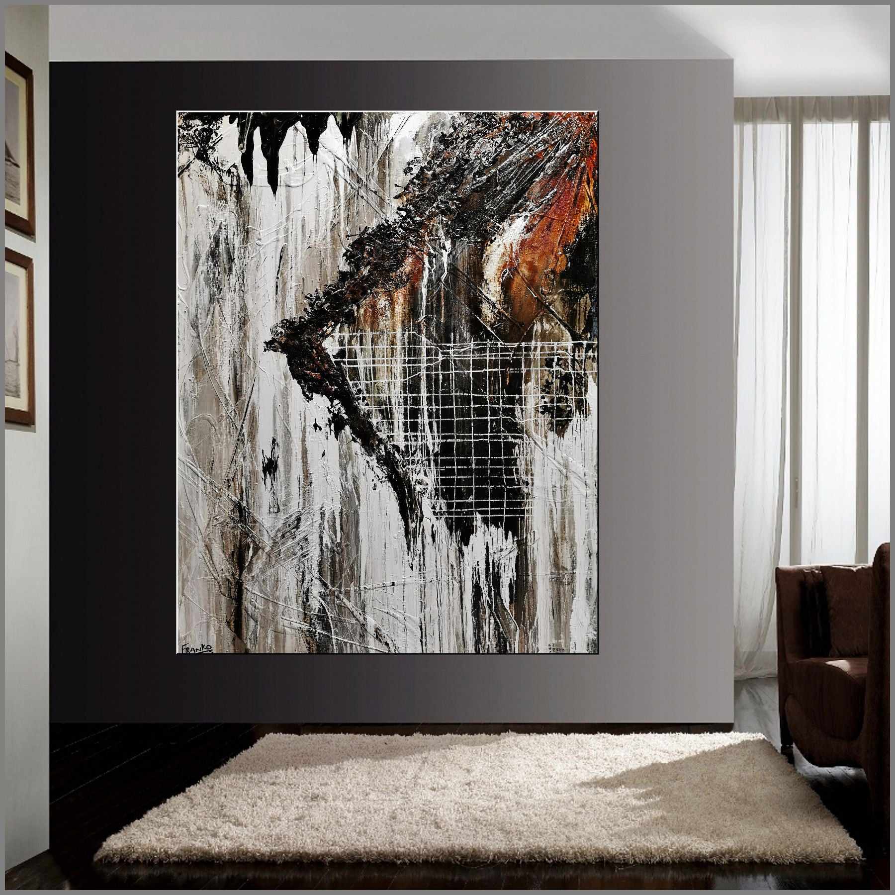 Stringy Bark 180cm x 140cm Grey Black Textured Abstract Painting (SOLD)-Abstract-Franko-[Franko]-[huge_art]-[Australia]-Franklin Art Studio