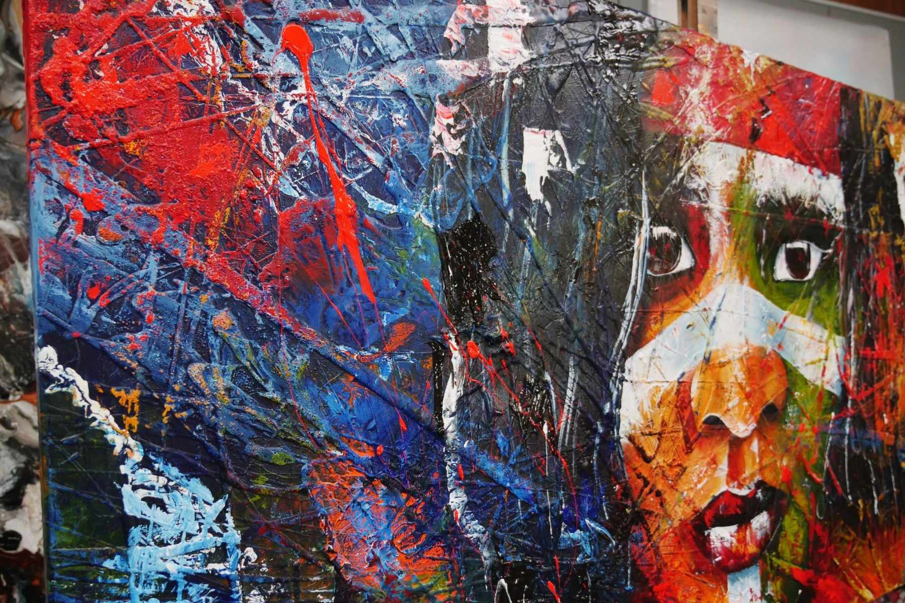 Stripe 190cm x 100cm Aboriginal Warrior Abstract Realism Textured Painting (SOLD)