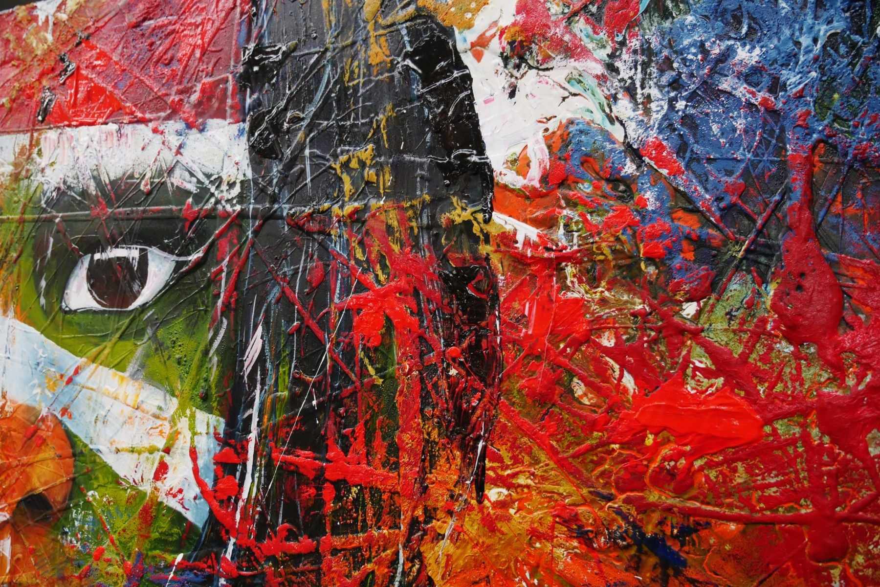 Stripe 190cm x 100cm Aboriginal Warrior Abstract Realism Textured Painting (SOLD)-people-[Franko]-[Artist]-[Australia]-[Painting]-Franklin Art Studio