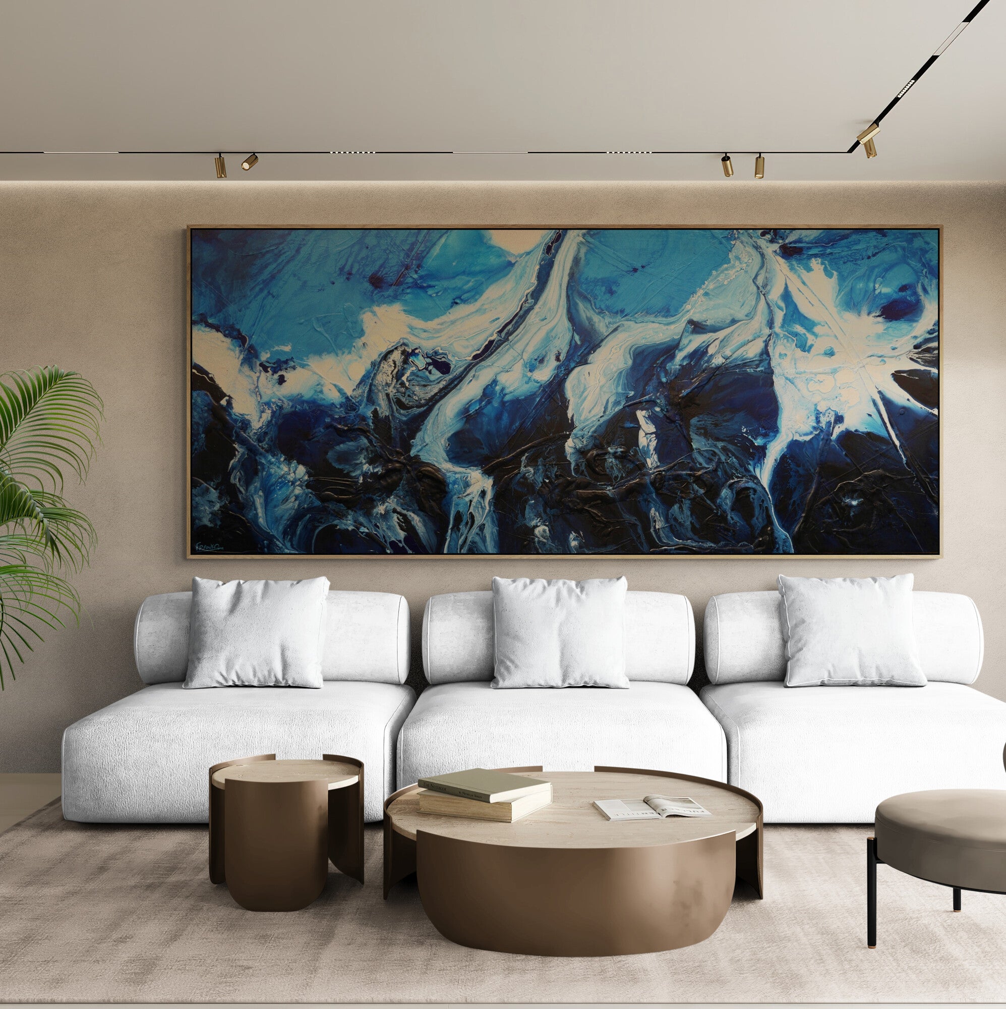 The Blue 270cm x 120cm Black Blue White Textured Abstract Painting (SOLD)-Abstract-[Franko Artist]-[Cheryl]-[Wendy]-[Gabriela]-Franklin Art Studio