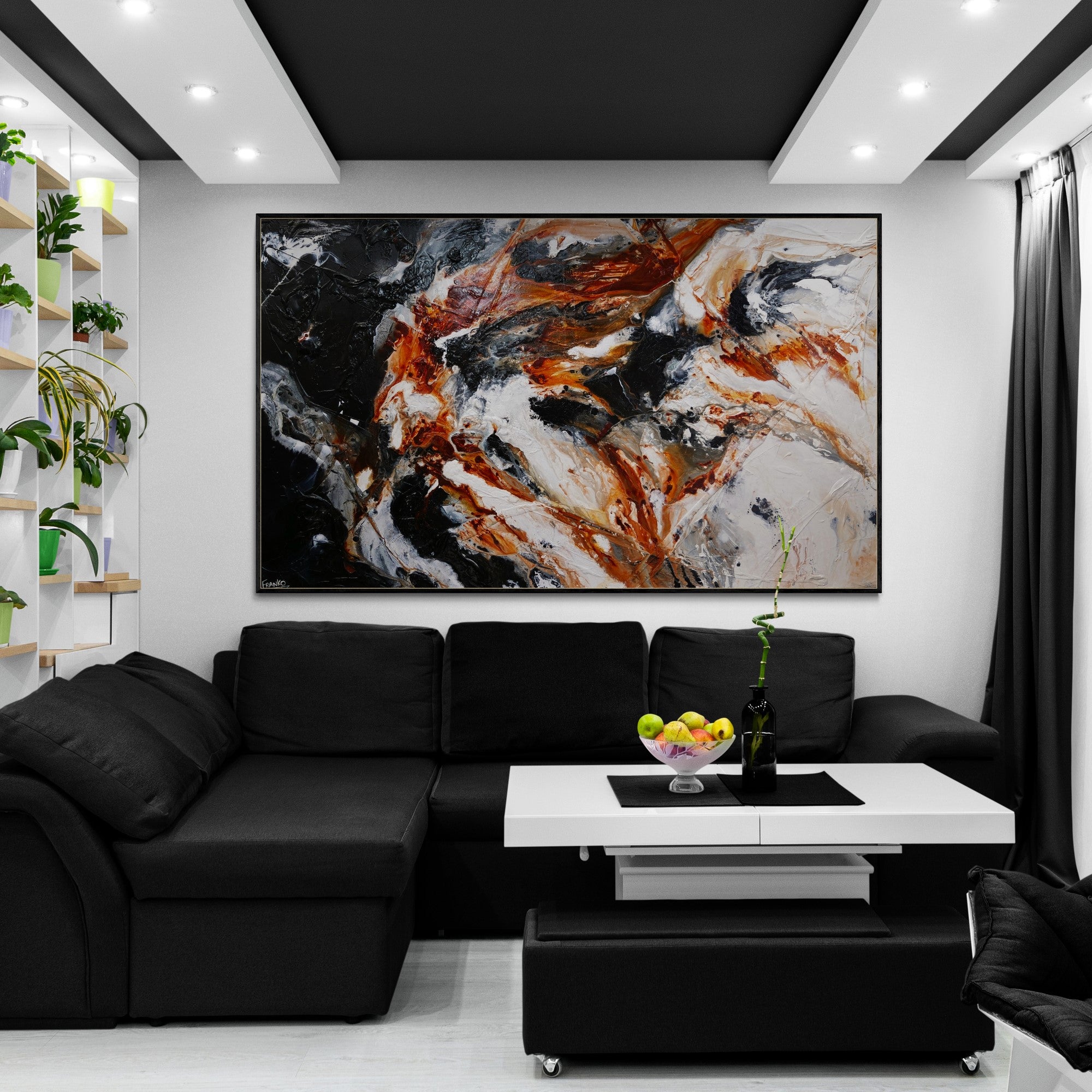 Peppered Oxide 250cm x 150cm White Oxide Black Textured Abstract Painting (SOLD)