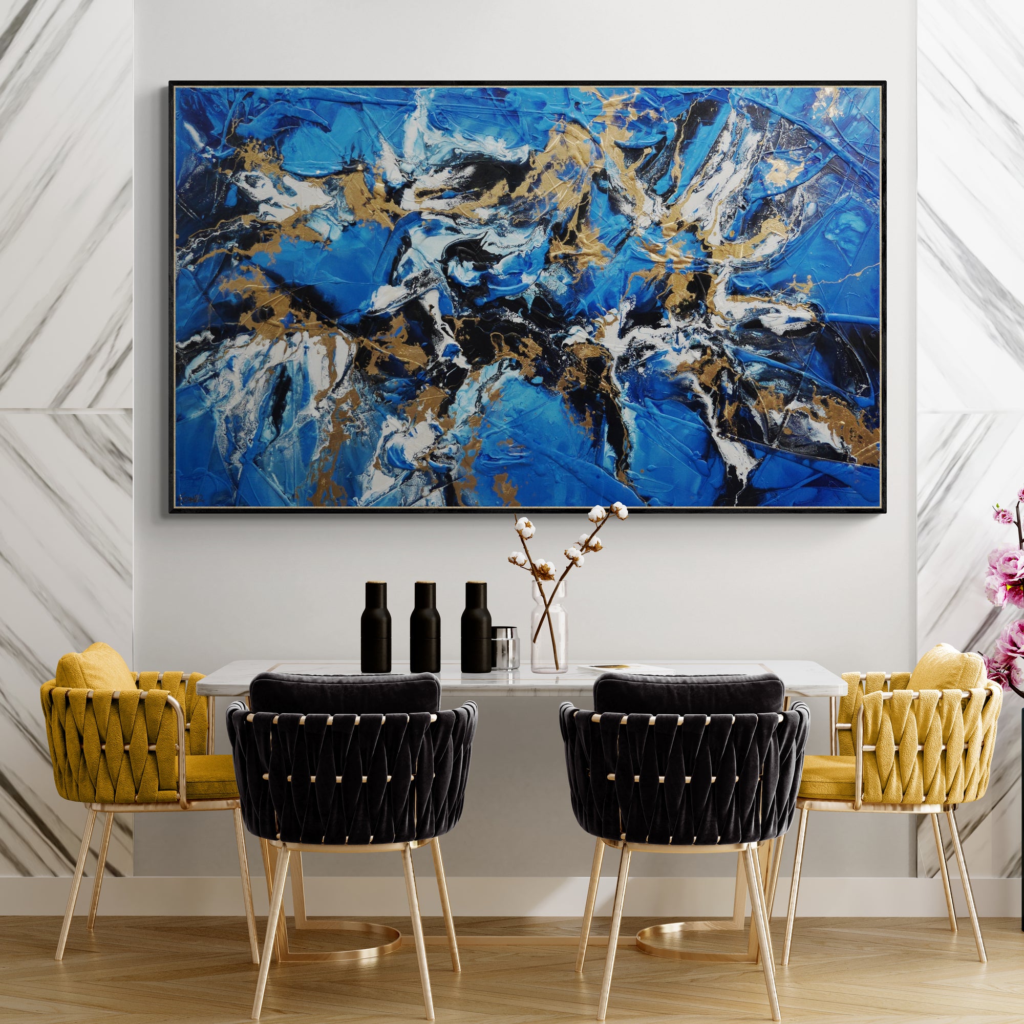 Sapphire Bling 200cm x 120cm Blue Bronze Textured Abstract Painting (SOLD)-Abstract-[Franko Artist]-[Cheryl]-[Wendy]-[Gabriela]-Franklin Art Studio