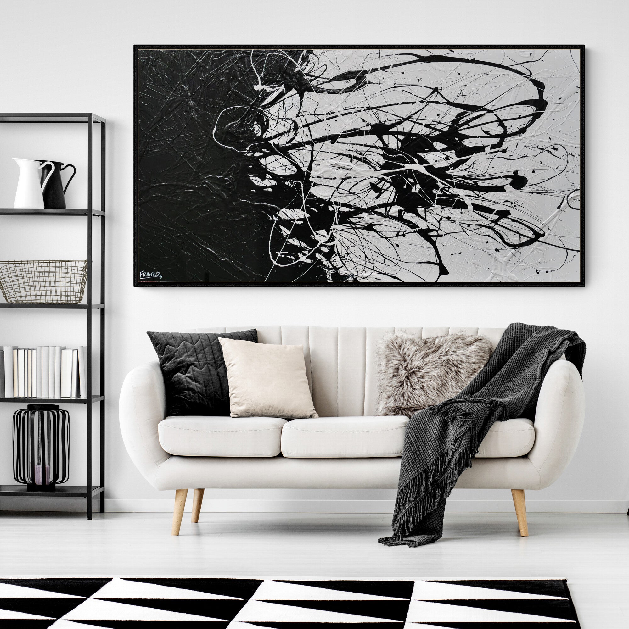Voided Colour 190cm x 100cm Black White Textured Abstract Painting (SOLD)