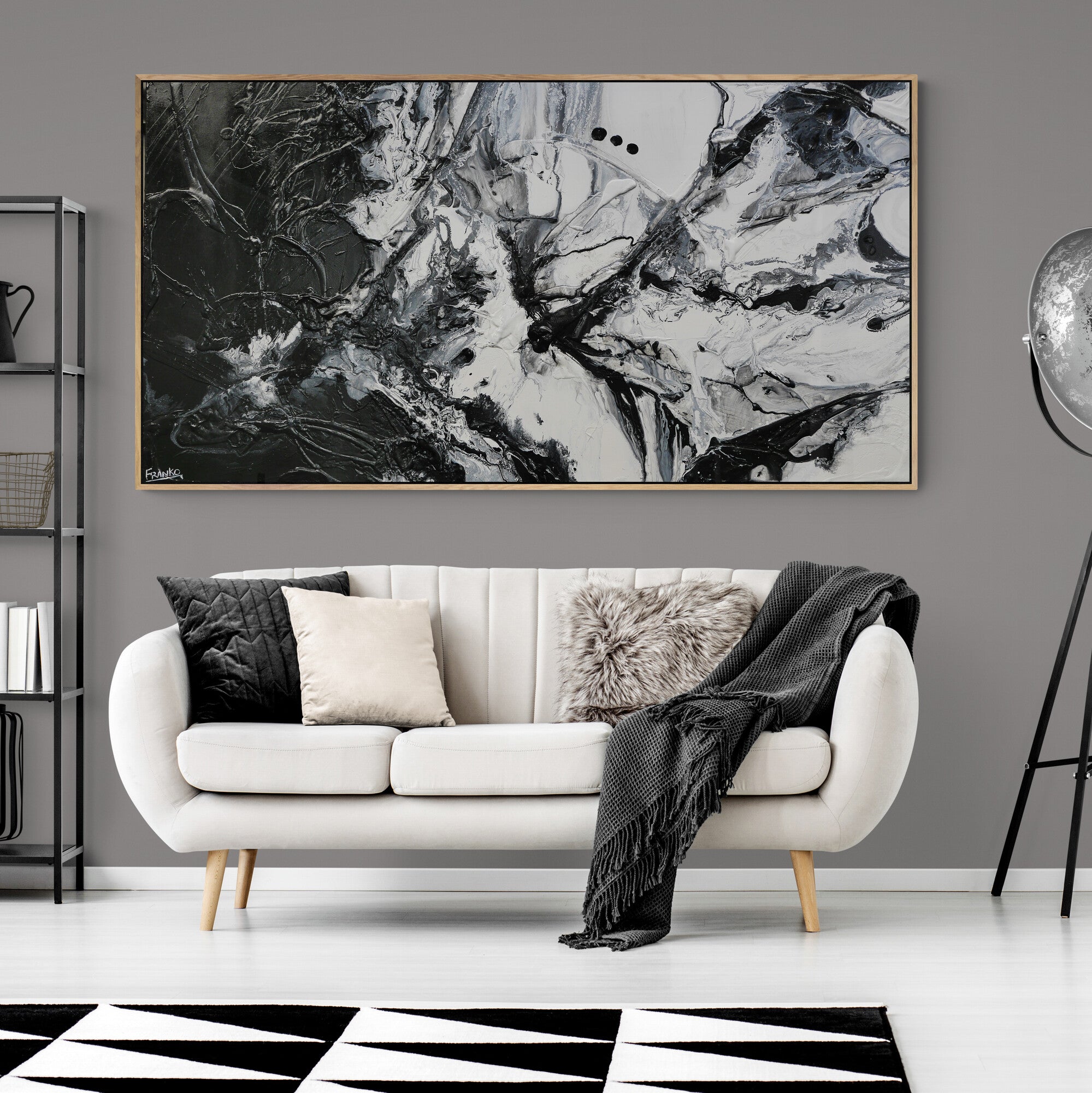Black Haze 190cm x 100cm Black White Textured Abstract Painting (SOLD)-Abstract-[Franko Artist]-[Cheryl]-[Wendy]-[Gabriela]-Franklin Art Studio