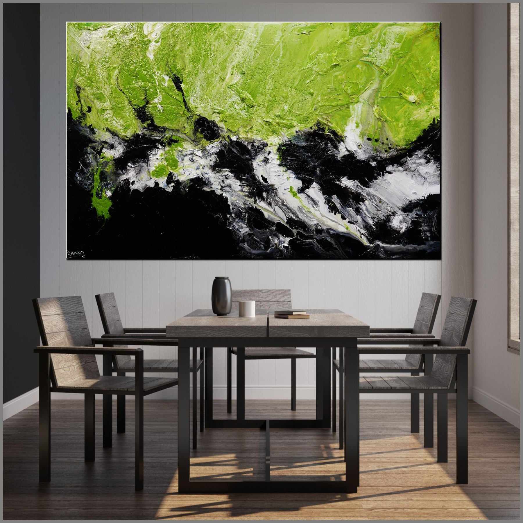Sublime Time 160cm x 100cm Black Green Textured Abstract Painting (SOLD)-Abstract-Franko-[Franko]-[huge_art]-[Australia]-Franklin Art Studio
