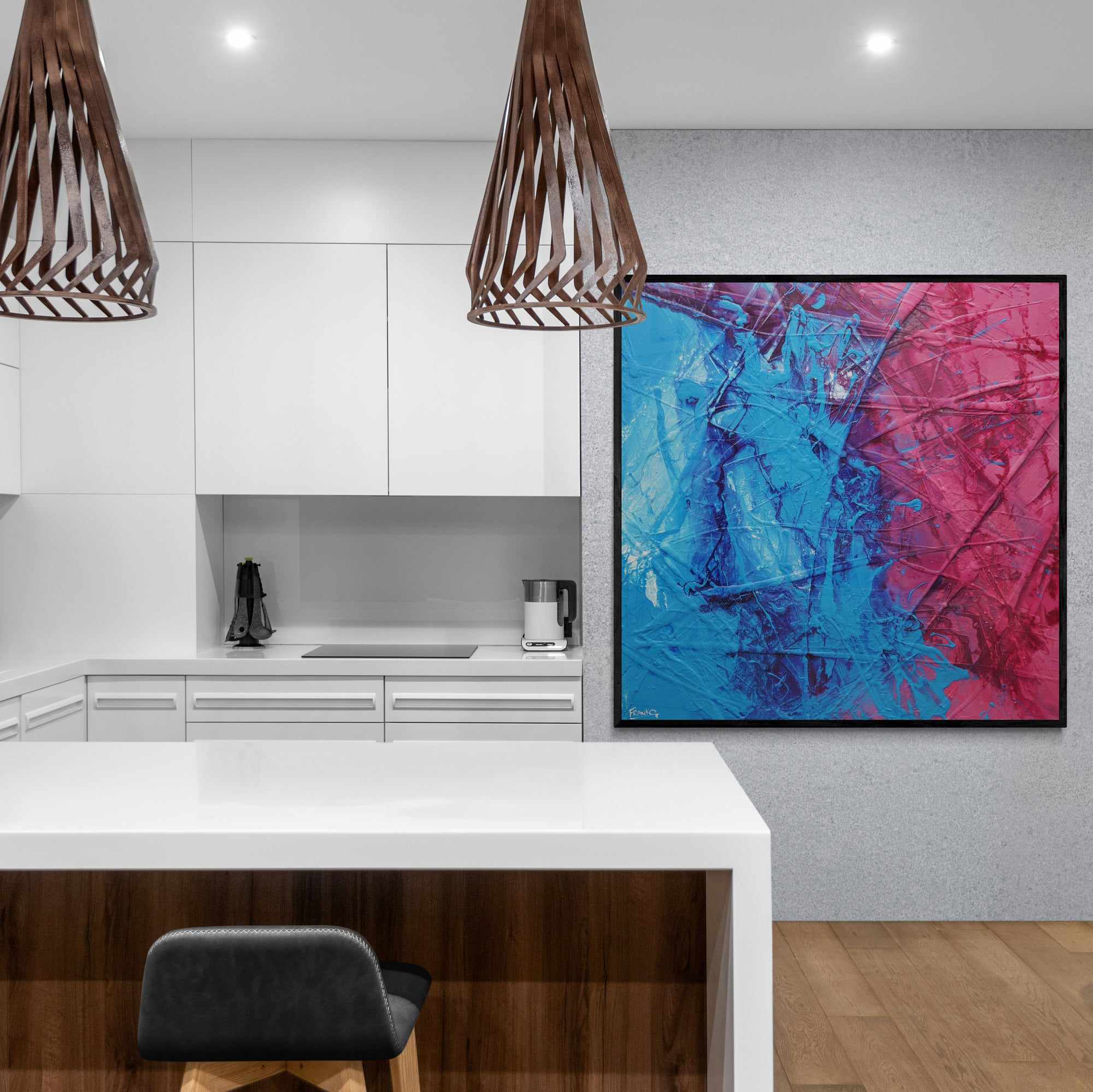 Sugar Dreams 120cm x 120cm Blue Pink Textured Abstract Painting-Abstract-Franko-[franko_artist]-[Art]-[interior_design]-Franklin Art Studio