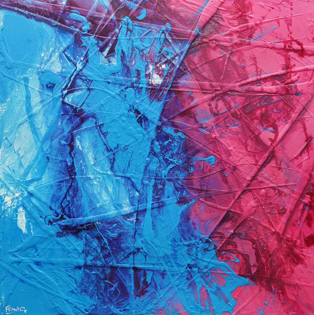 Sugar Dreams 120cm x 120cm Blue Pink Textured Abstract Painting-Abstract-[Franko]-[Australian Artist]-[Large]-[Popular]-Franklin Art Studio