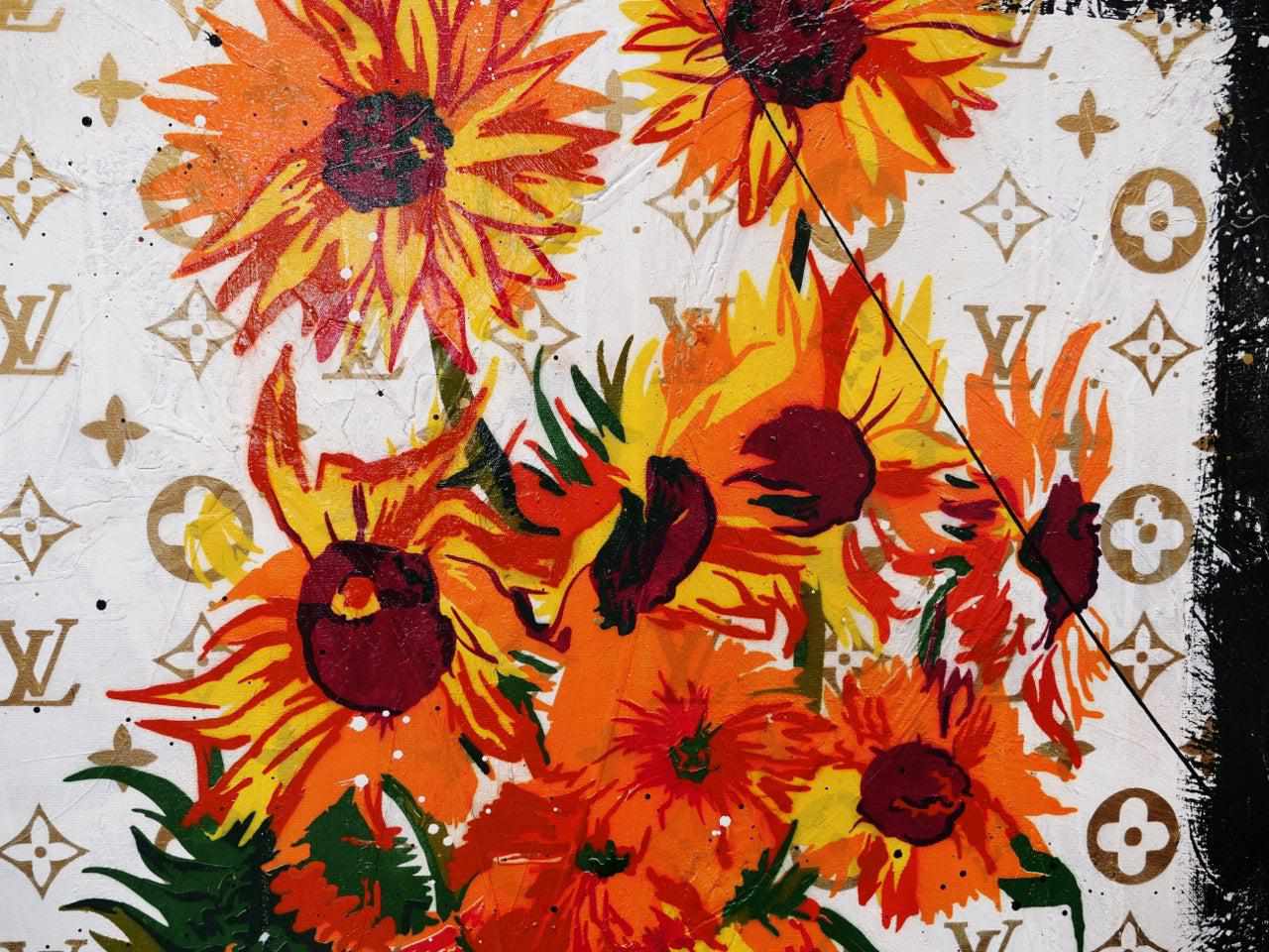 Sunflower Soup 140cm x 100cm Sunflower Campbells Soup Textured Urban Pop Art Painting-Urban Pop Art-Franko-[franko_art]-[beautiful_Art]-[The_Block]-Franklin Art Studio