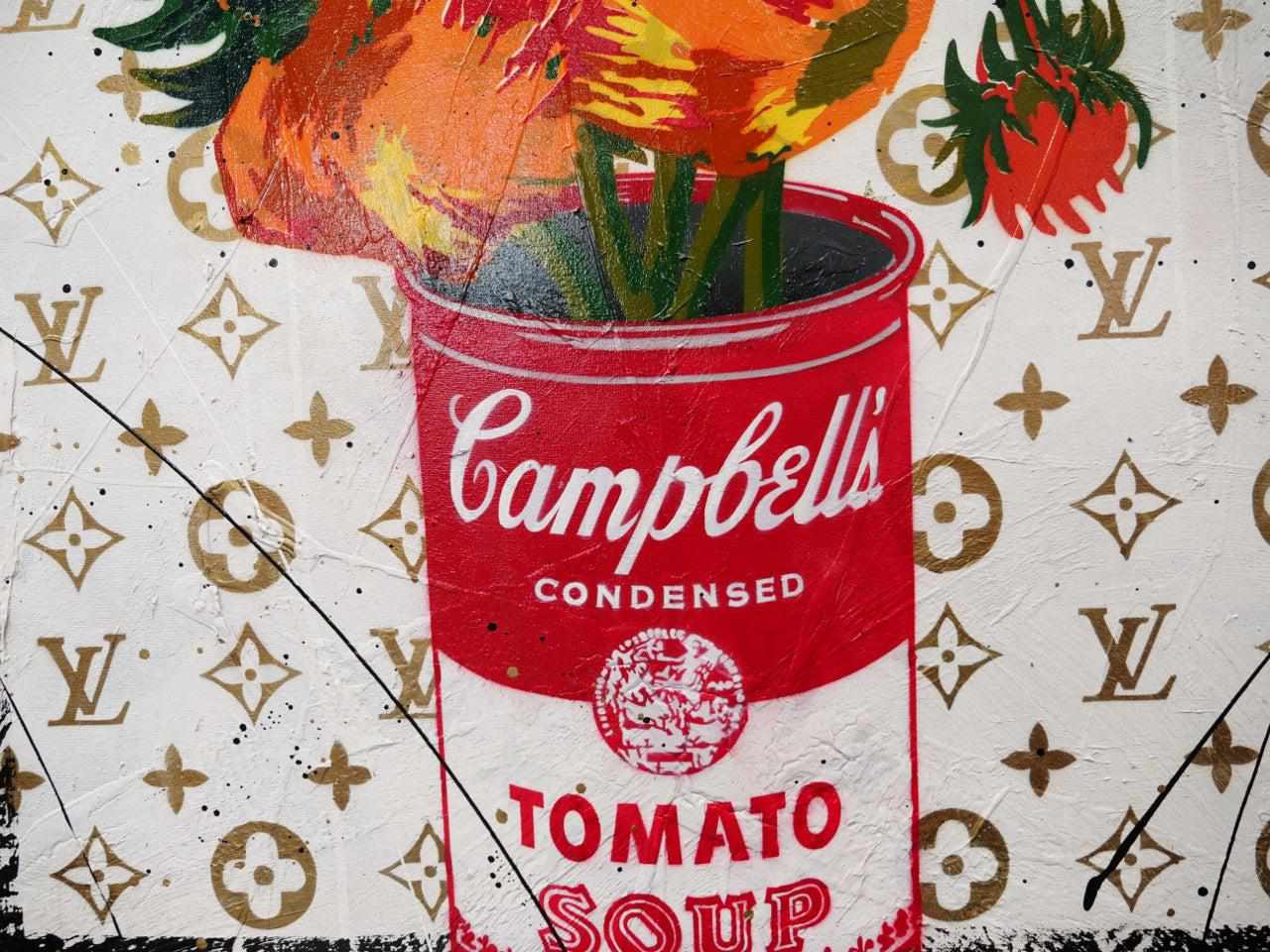 Sunflower Soup 140cm x 100cm Sunflower Campbells Soup Textured Urban Pop Art Painting (SOLD)