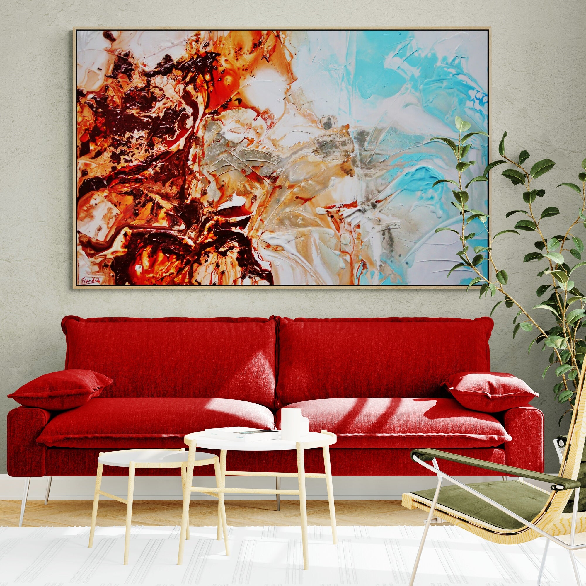 Coastal Headland 160cm Oxide Rust Pastel Blue Textured Abstract Painting (SOLD)
