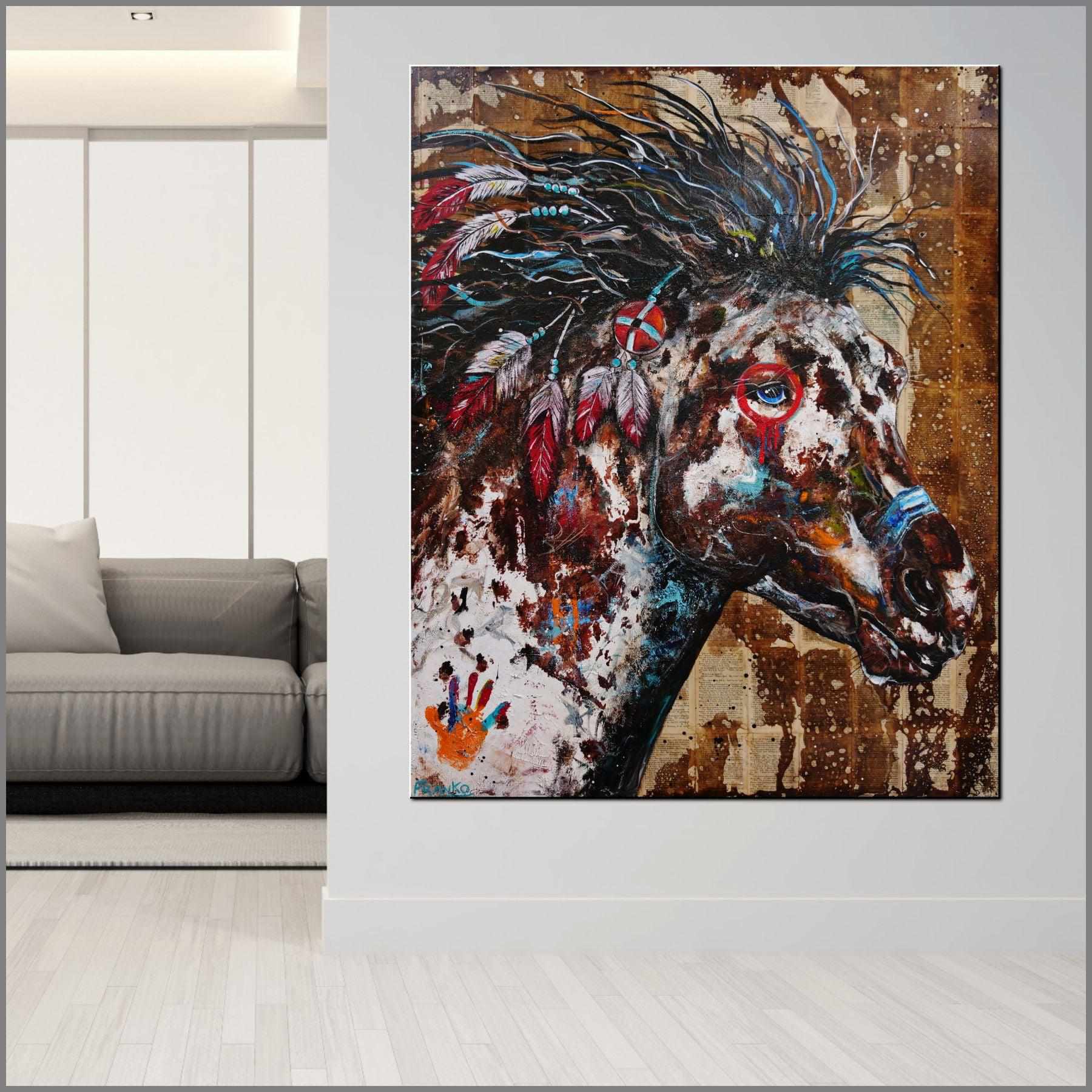 Sunset Ahiga 120cm x 150cm Indian War Horse Urban Pop Book Club Painting (SOLD)-book club-Franko-[huge]-[Australian]-[best Selling]-Franklin Art Studio