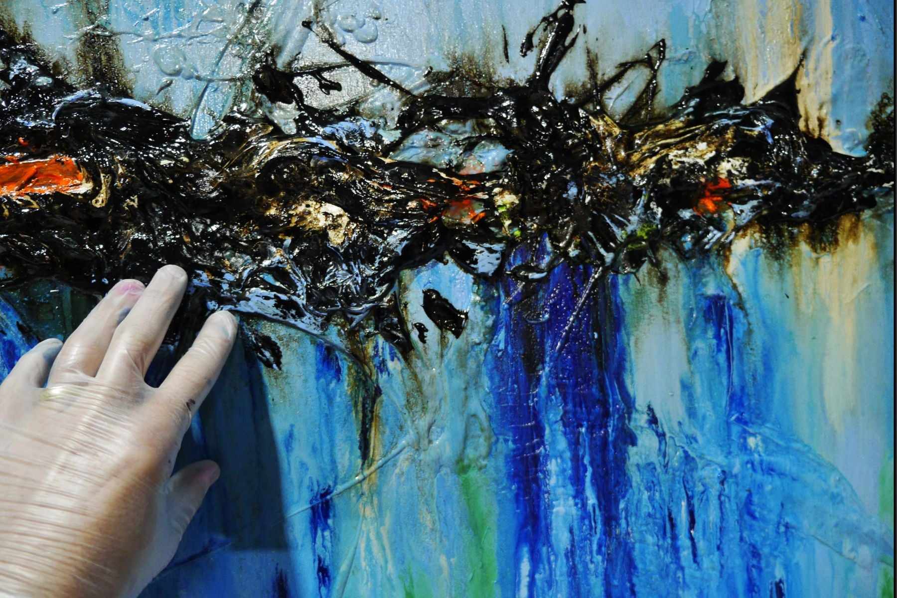 Sunset and Cocktails 240cm x 100cm Blue Orange Textured Abstract Painting (SOLD)