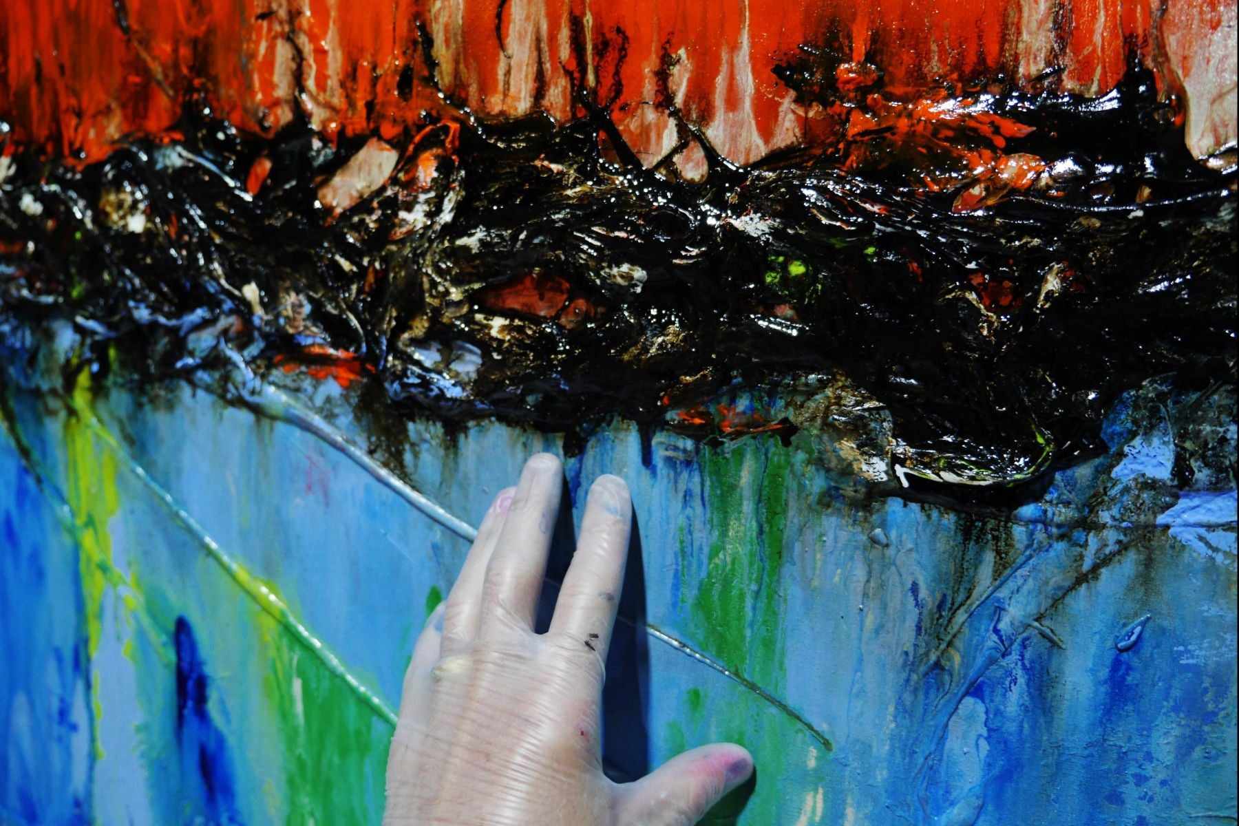 Sunset and Cocktails 240cm x 100cm Blue Orange Textured Abstract Painting (SOLD)