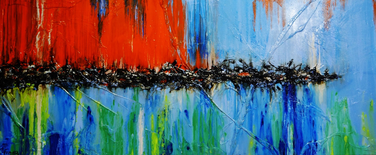 Sunset and Cocktails 240cm x 100cm Blue Orange Textured Abstract Painting (SOLD)-Abstract-[Franko ]-[Gallery]-[popular]-[Australia]-Franklin Art Studio