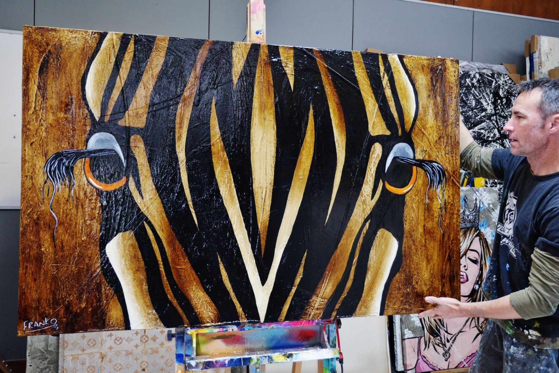 Tatenda (Grateful) 160cm x 100cm African Zebra Urban Pop Painting (SOLD)-Animals-Franko-[franko_artist]-[Art]-[interior_design]-Franklin Art Studio
