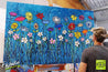 Teal Bloom 160cm x 100cm Flowers 3D Texture based line work #leadlight styled series Painting (SOLD)-abstract realism-[Franko Artist]-[Cheryl]-[Wendy]-[Gabriela]-Franklin Art Studio
