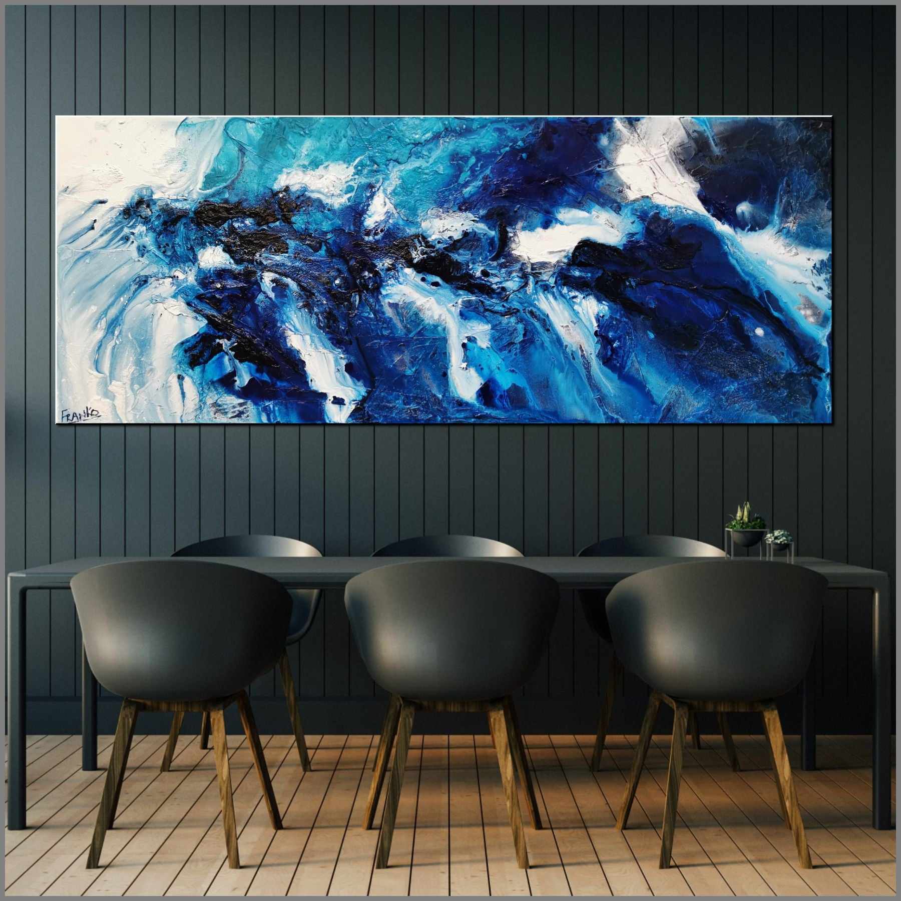 Teal Blue Candy 200cm x 80cm Blue White Teal Textured Abstract Painting (SOLD)-Abstract-Franklin Art Studio-[huge]-[Australian]-[best Selling]-Franklin Art Studio