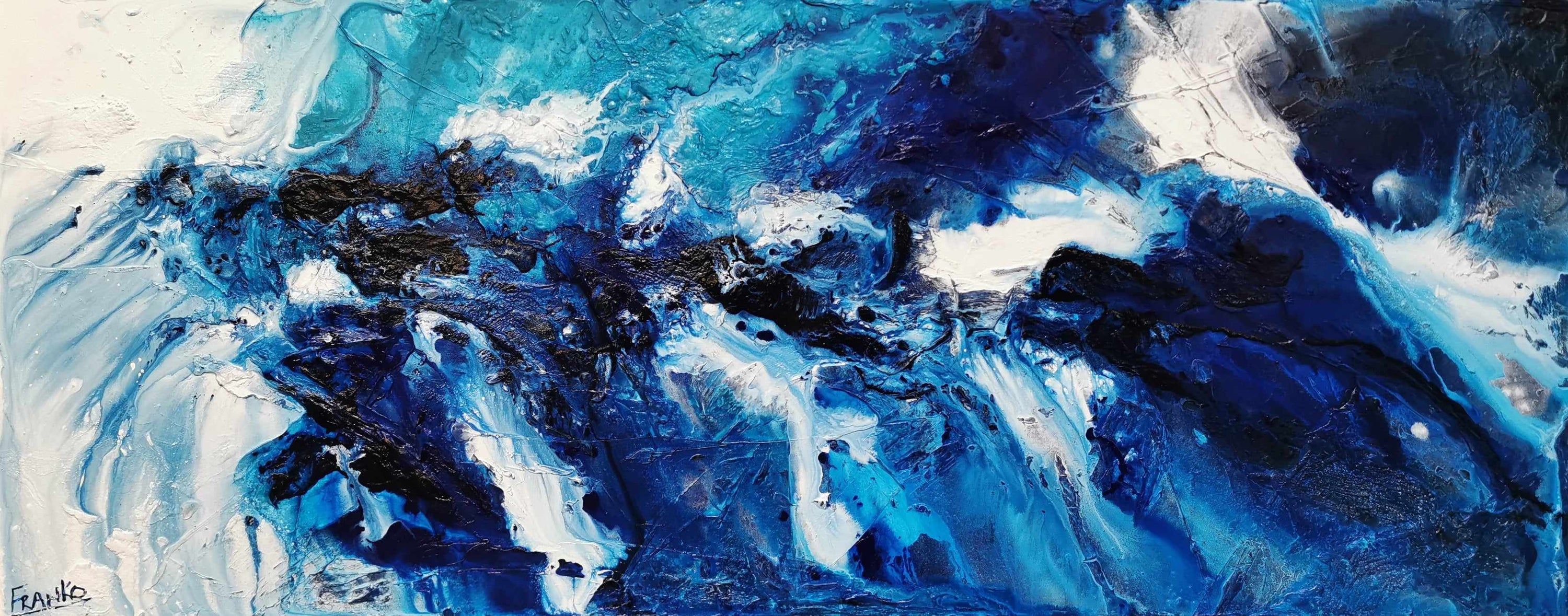 Teal Blue Candy 200cm x 80cm Blue White Teal Textured Abstract Painting (SOLD)-Abstract-[Franko ]-[Gallery]-[popular]-[Australia]-Franklin Art Studio