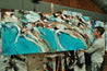 Teal Coast 240cm x 100cm Teal White Oxide Textured Abstract Painting (SOLD)-Abstract-[Franko Artist]-[Gold Coast]-[Brisbane]-[Huge]-Franklin Art Studio