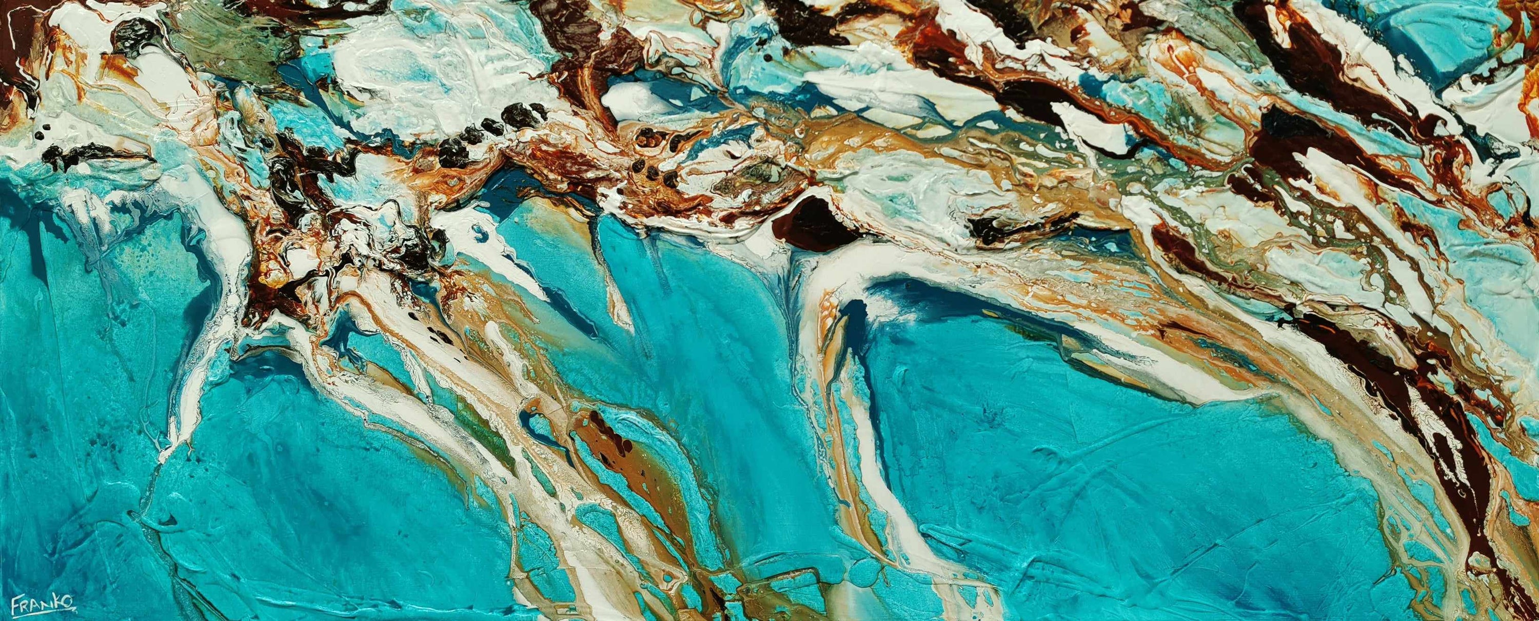 Teal Coast 240cm x 100cm Teal White Oxide Textured Abstract Painting (SOLD)-Abstract-[Franko ]-[Gallery]-[popular]-[Australia]-Franklin Art Studio