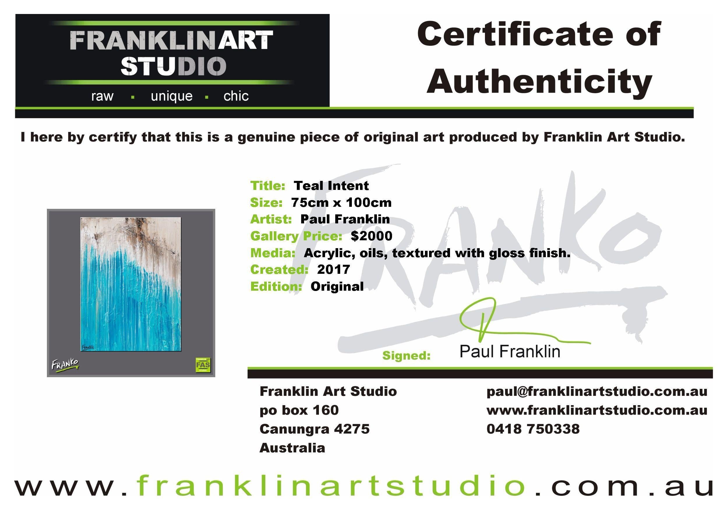 Teal Intent 75cm x 100cm Blue Abstract Painting (SOLD)-abstract-Franko-[franko_art]-[beautiful_Art]-[The_Block]-Franklin Art Studio