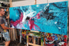 Teal & Magenta 200cm x 80cm Magenta Turquoise Black White Textured Abstract Painting (SOLD)-Abstract-[Franko Artist]-[Gold Coast]-[Brisbane]-[Huge]-Franklin Art Studio