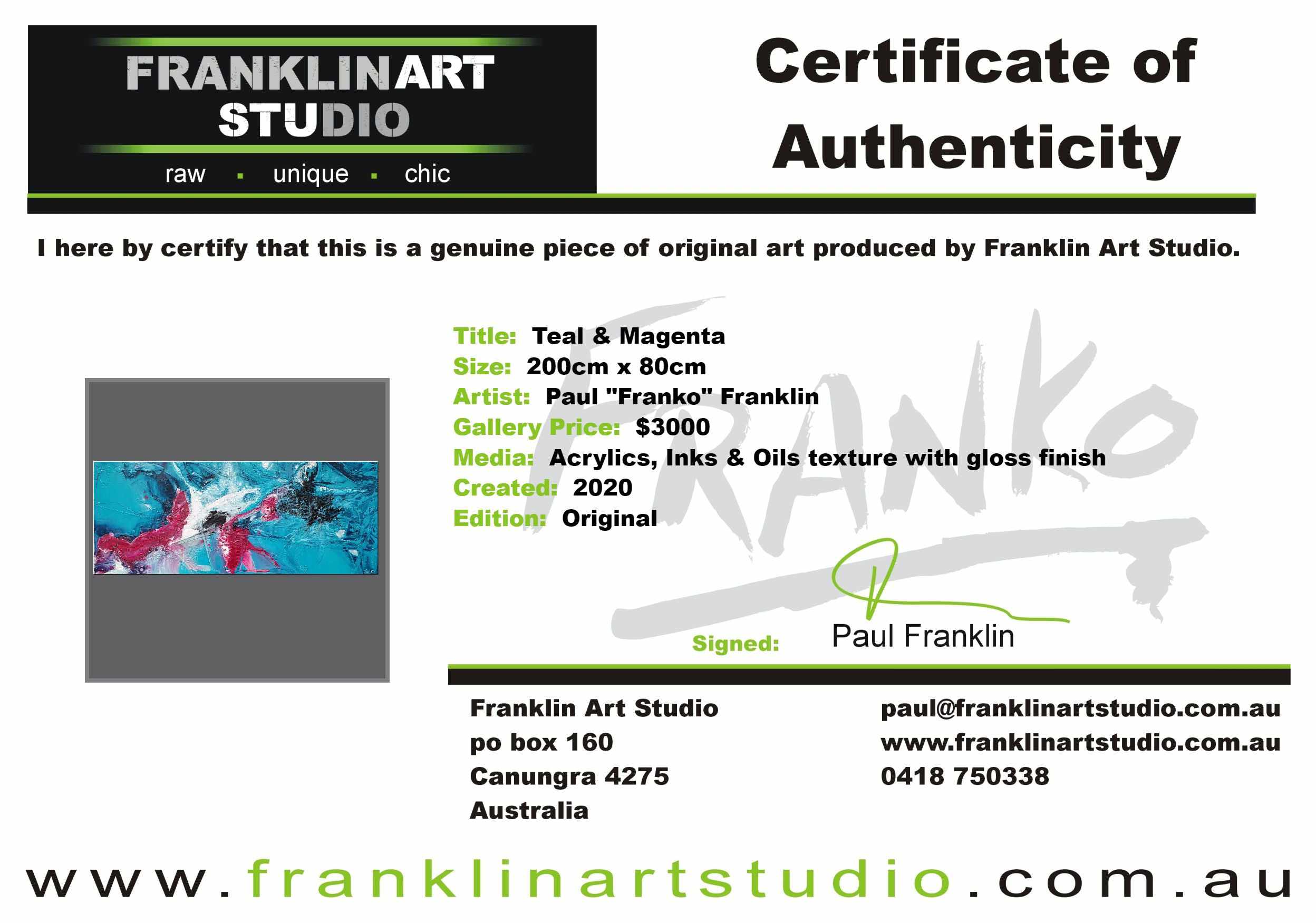 Teal & Magenta 200cm x 80cm Magenta Turquoise Black White Textured Abstract Painting (SOLD)-Abstract-[Franko Artist]-[Cheryl]-[Wendy]-[Gabriela]-Franklin Art Studio