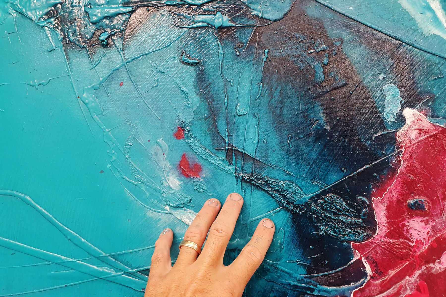Teal & Magenta 200cm x 80cm Magenta Turquoise Black White Textured Abstract Painting  (SOLD)