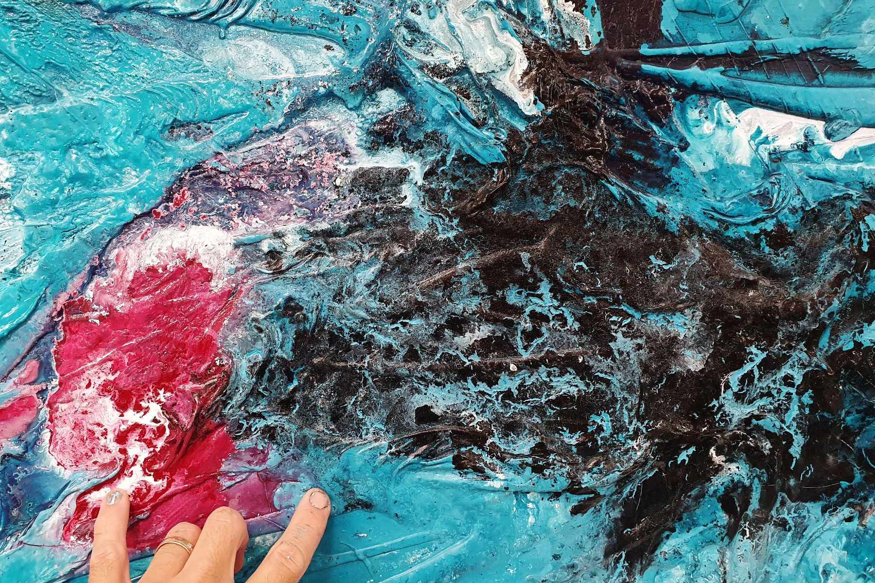 Teal & Magenta 200cm x 80cm Magenta Turquoise Black White Textured Abstract Painting (SOLD)-Abstract-[Franko]-[Artist]-[Australia]-[Painting]-Franklin Art Studio