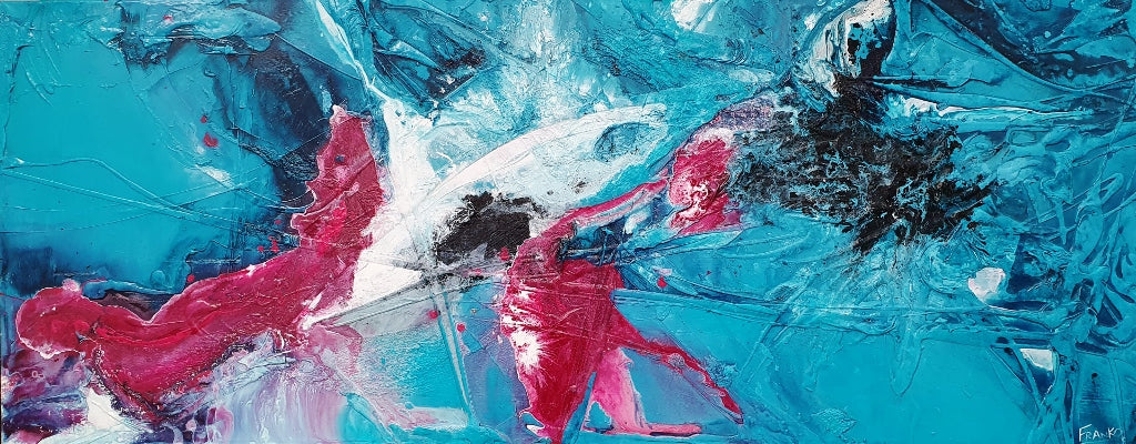 Teal & Magenta 200cm x 80cm Magenta Turquoise Black White Textured Abstract Painting (SOLD)-Abstract-[Franko ]-[Gallery]-[popular]-[Australia]-Franklin Art Studio