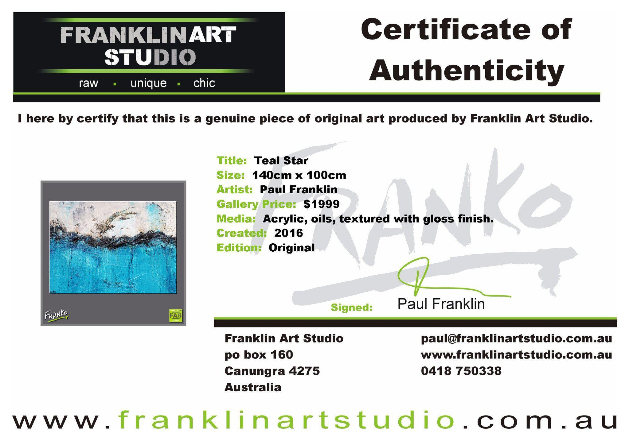 Teal Star 140cm x 100cm Teal Abstract Painting (SOLD)-abstract-[Franko Artist]-[Cheryl]-[Wendy]-[Gabriela]-Franklin Art Studio